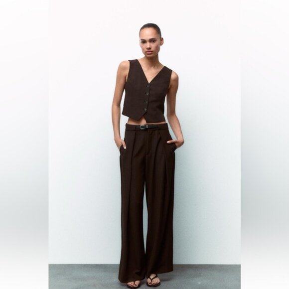 ZARA PLEATED PANTS WITH BELT - Picture 1 of 8